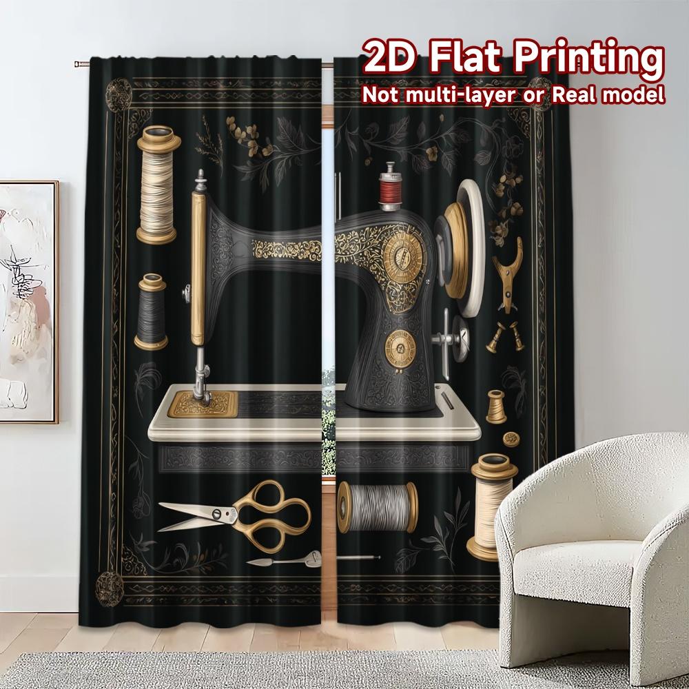 Set Of 2 Vintage Flat Printing Curtains Without Rod Sewing Chic Fashionable Semi Thermal Curtain With Sheer Polyester