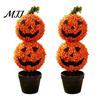 Outdoor Fall Yard Decorations Artificial Pumpkin Topiary Tree, Halloween Face Faux Boxwood Plants with Stake, Decorative Orange Autumn