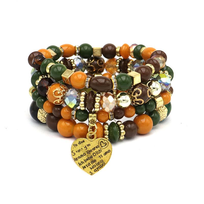 Bracelet Bohemian Ethnic Style Multi-Layer Bracelet Peach Heart Beaded Women'S Glazed Jewelry