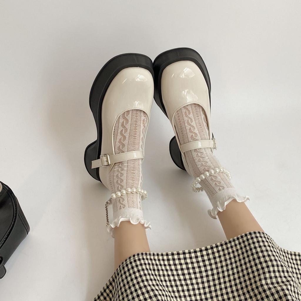 Square Toe Pearl Shoes Summer New Fashion All -Match Thick Bottom Heightened Small Pu Leather Shoes Mary Jane Women 'S Shoes