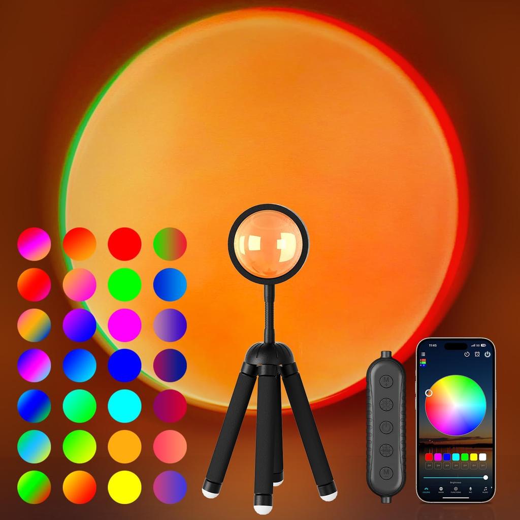 Sunset Lamp Projector with APP Control Multicolor Changing Led Lights for Room, 360 Degree Rotation Sunlight Lamp Set Mood Lighting Bedroom Decor