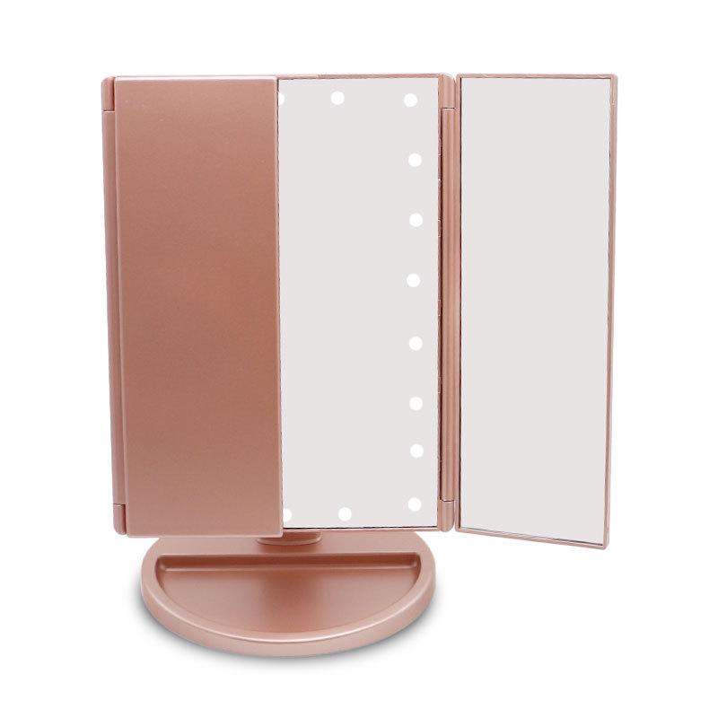 LED Desktop Folding Vanity Mirror with 2X/3X Magnification, Dual Power, Touch Dimming, Tri-Fold Design