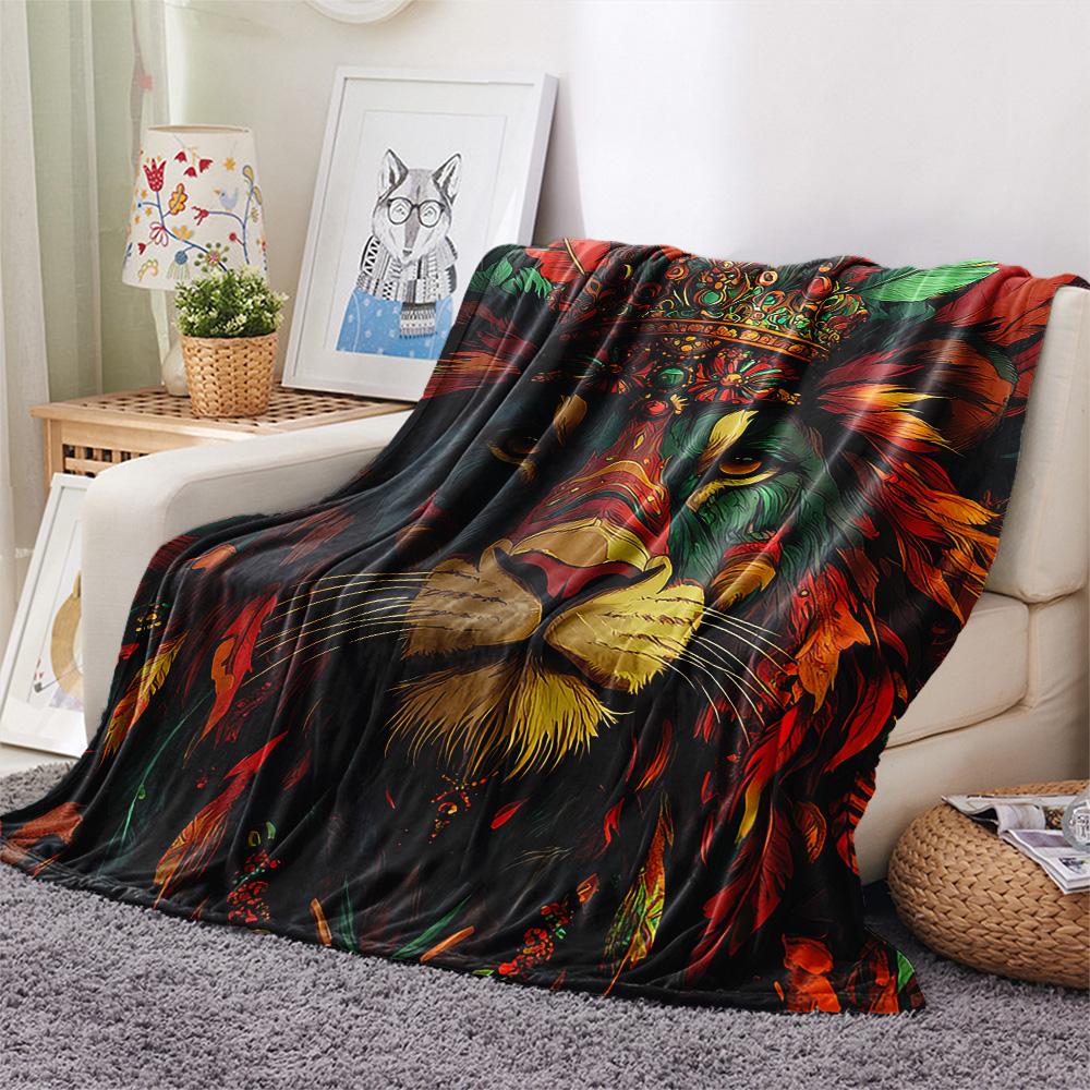 Lion Print Flannel Blanket, High Quality Comfortable for All Seasons, Home Decor, Warmth and Comfort, Perfect for Christmas Gifts