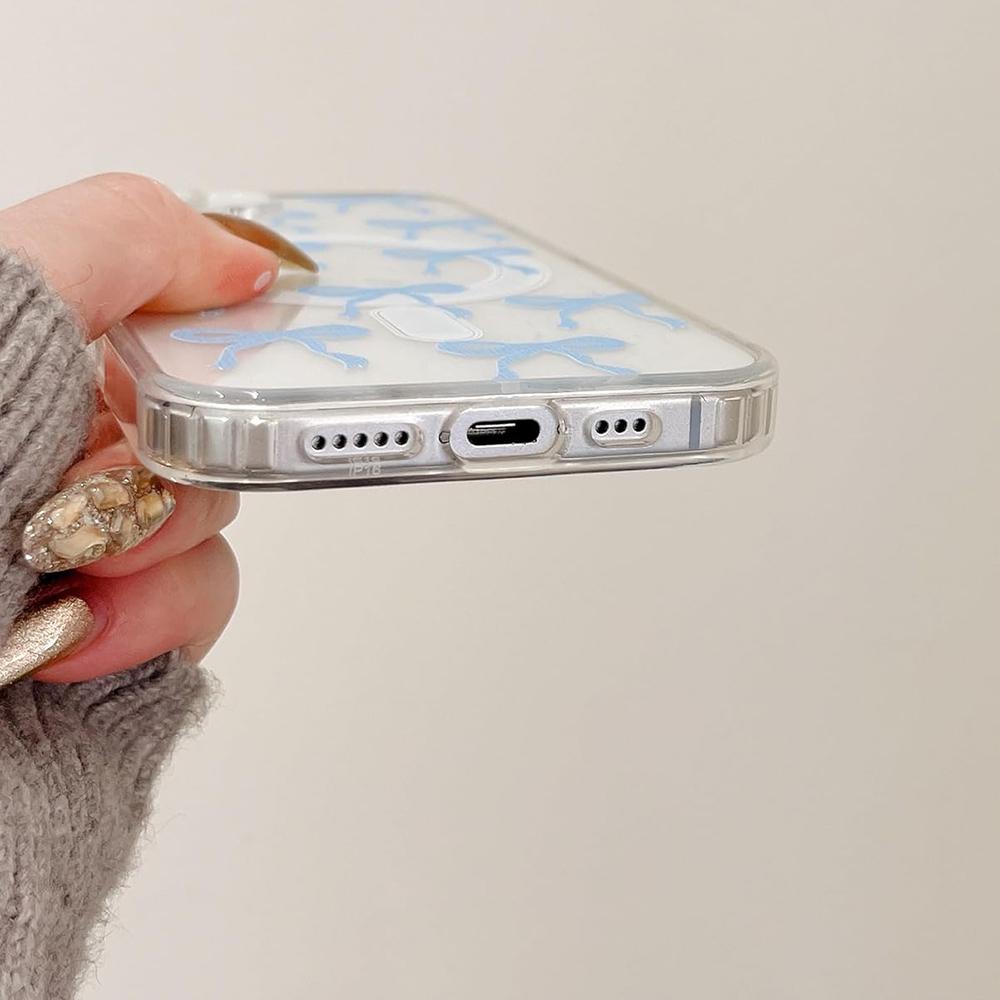 For iPhone 16 Pro Max Case Compatible with MagSafe Bowknot Pattern PC+TPU Phone Back Cover