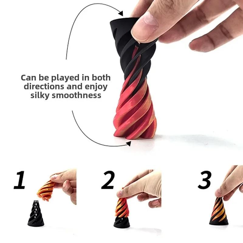 Kids 3D Printed Spiral Cone Fidgeting Toy Impossible Pyramid Passthrough Sculpture Antistress Anxiety Relieving Game Adults Toys