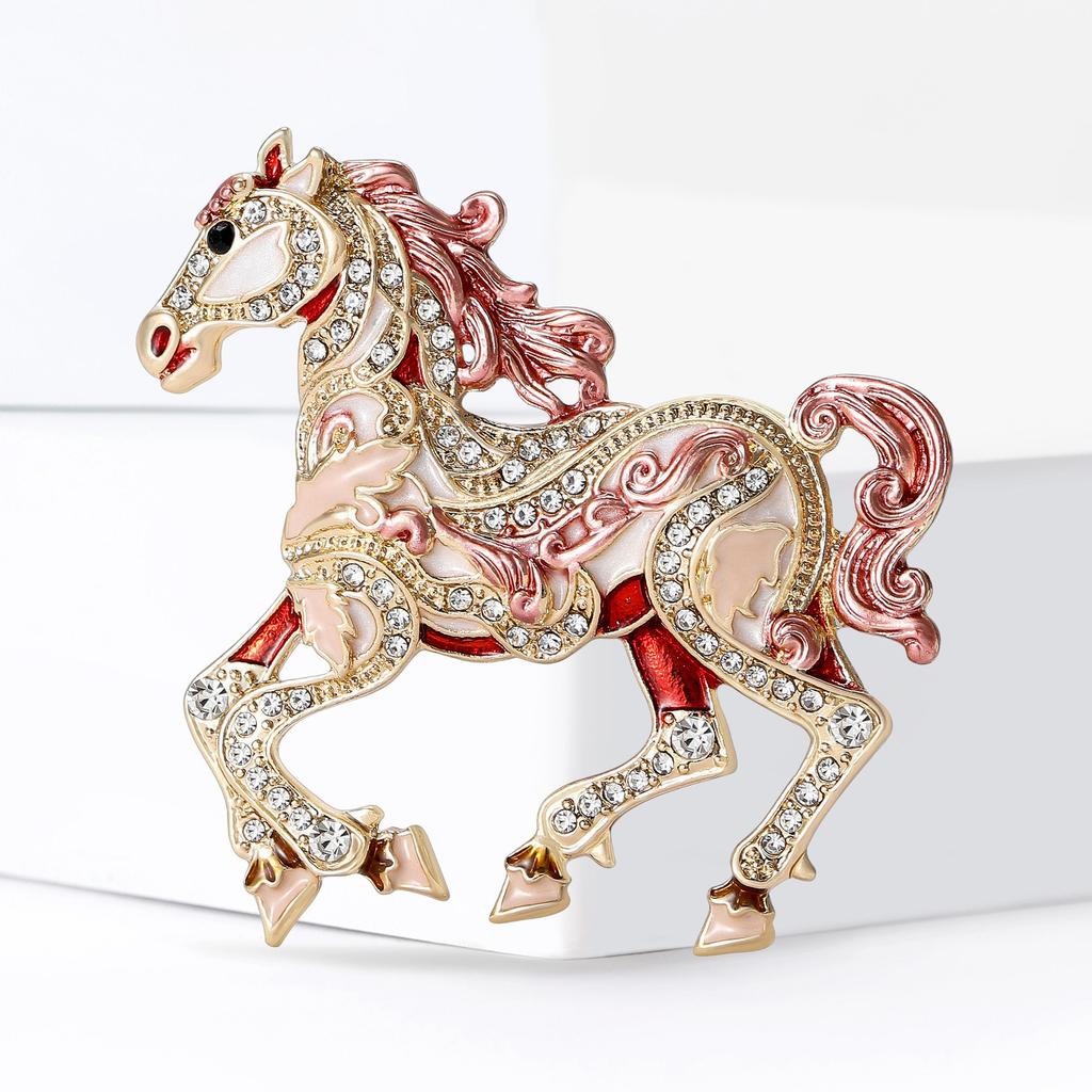 Retro frisches und süßes Temperament diamantbesetzte niedliche Pony-Tierbrosche vielseitiges Kleiderzubehör Corsage