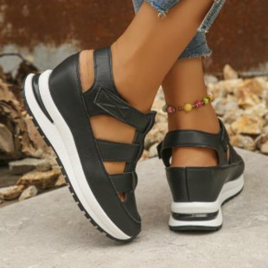New Hollow Large-size Sandals for Women In Autumn and Summer Solid Color Hollow Thick Sole Velcro Casual Women s Shoes 42