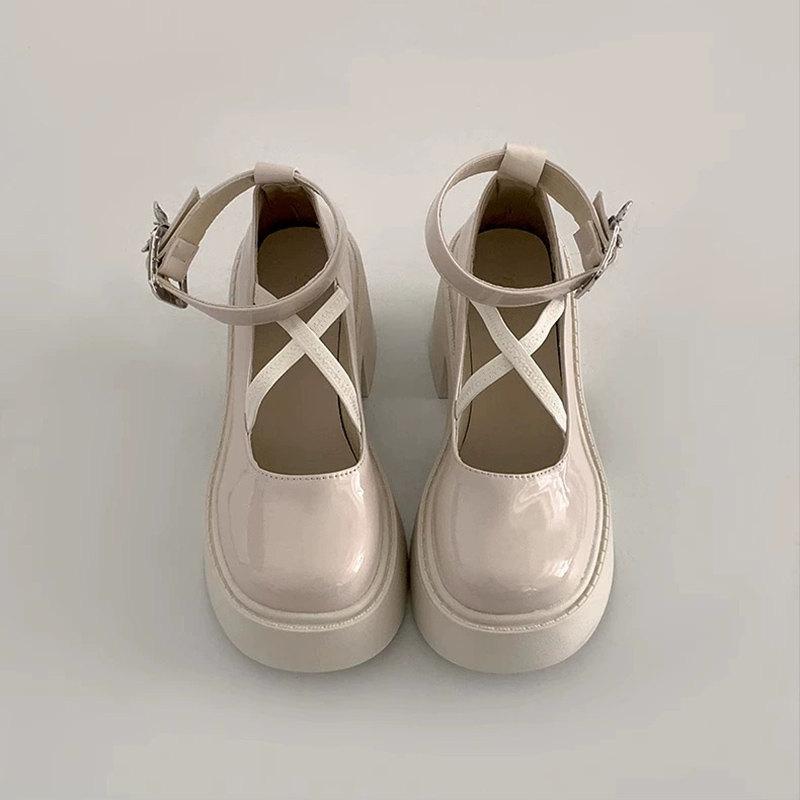 Fashion Metal ankle buckle High Heels Women Y2K Lolita shoes Chunky Platform Mary Jane Shoes Woman Thick Heel Gothic JK uniform shoes