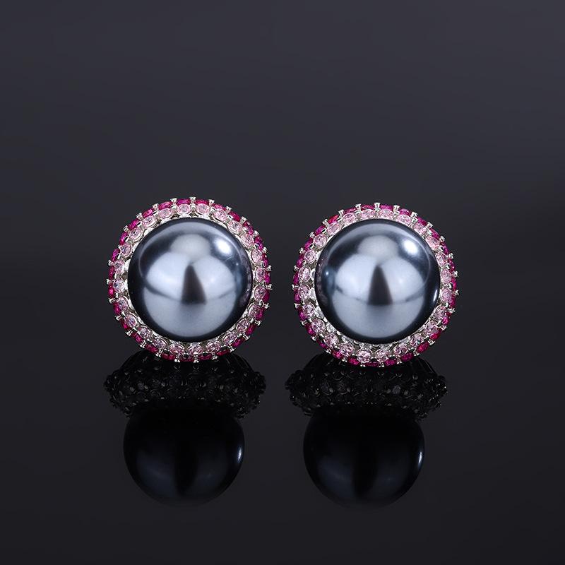 Jewelry Copper Bottom Gold-Plated Simulation Color Treasure Inlaid Gray Pearl Jumping Color Three-Piece Set Women 14-12Mm