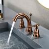 Gold Basin Faucet Brass Rose Gold Bathroom Faucet Widespread Bathroom Sink Faucets 3 Hole Double Handle Hot And Cold Water Tap