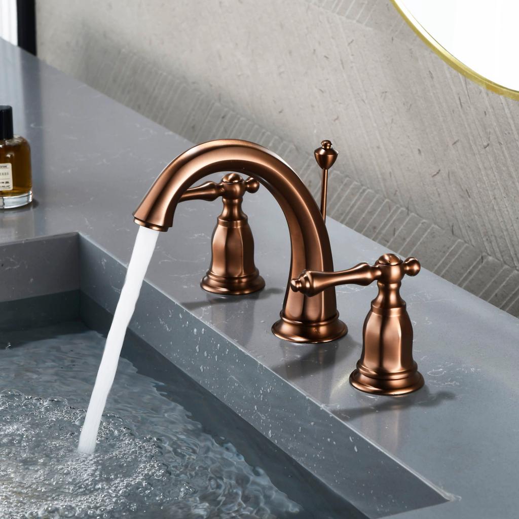 Gold Basin Faucet Brass Rose Gold Bathroom Faucet Widespread Bathroom Sink Faucets 3 Hole Double Handle Hot And Cold Water Tap