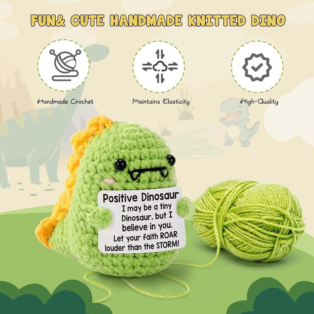 Positive Crochet Dinosaur Doll with Card Home Room Decor Handmade Knitting Emotional Support Dinosaur Ornament Christmas Gifts