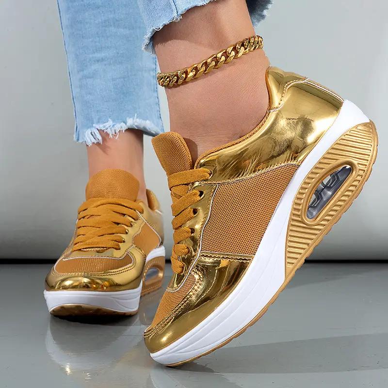 European and American Women's Shoes 2024 Autumn New Luxury Sequin Casual Wear-resistant Women's Sports Shoes Zapatillas Mujer