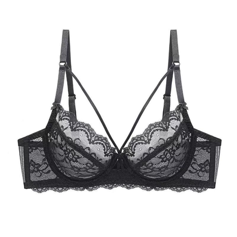 

Black Sheer Lace Bra with Multi-Strap Design Underwire Lingerie S чорний