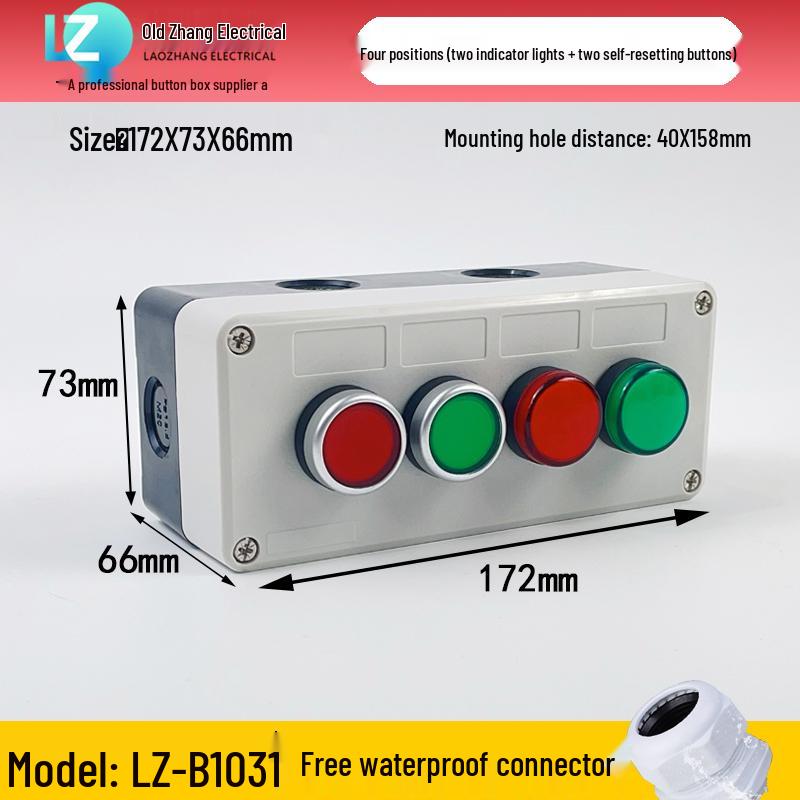 IP65 Waterproof Button Box with Emergency Stop & Indicator Light - 12345-Hole Plastic Enclosure