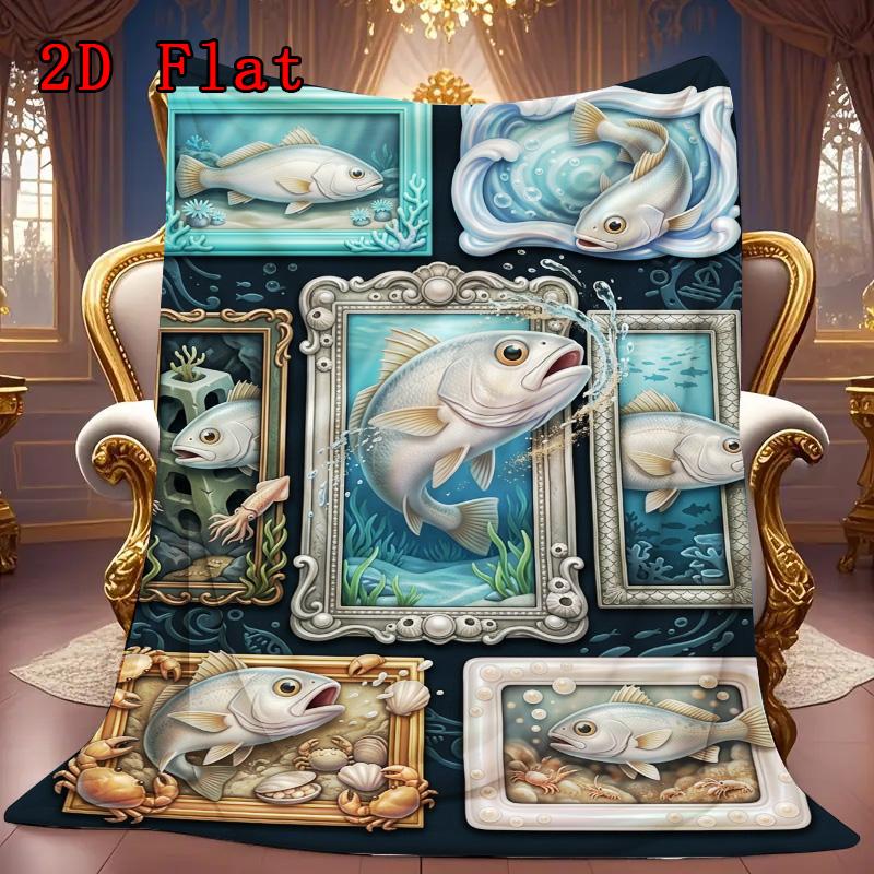 Ocean Life Collage 2D Flat Pattern Flannel Blanket, High quality All Seasons, Home Decor, Warmth and Comfort, Perfect for Christmas Gifts.