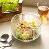 1PCS Striped Glass Salad & Fruit Bowl - Scratch-Resistant Round Serving Dish for Afternoon Tea Dessert Display Iced Fruit Plate