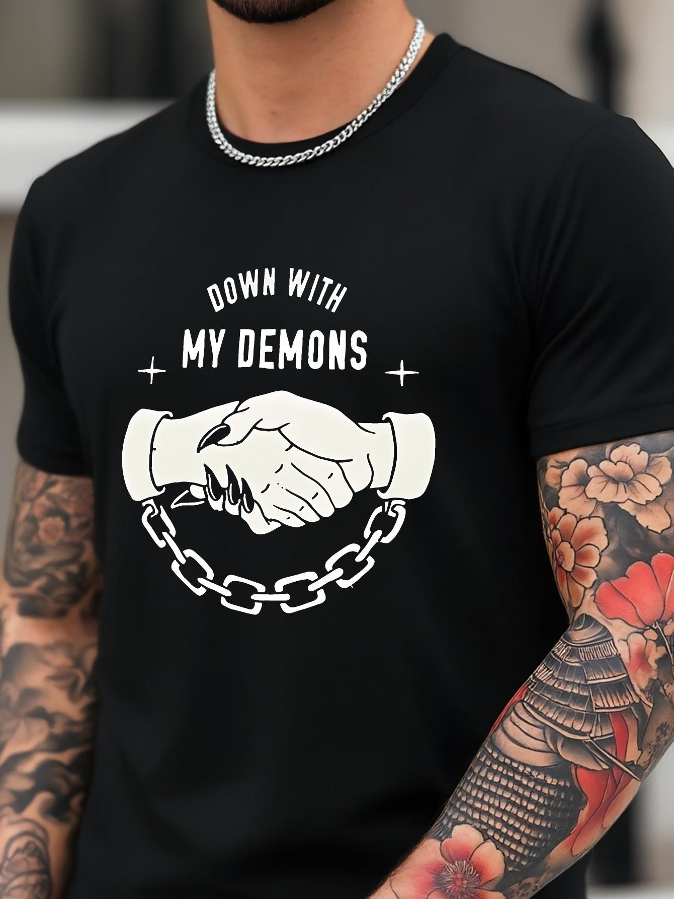 

Graphic T-shirt - with MY DEMONS Chains Design - Soft Cotton Blend Crewneck Tee - Stretch Knit Fabric for Gym XXXXL