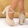 Fashion Comemore 2025 New Chunky High Heels Women's Shoes Fashion Suede Cross Strap Elegant Woman Heels Platform Solid Party Dress Pumps