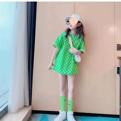 Girls Summer Mid-length Loose Short-sleeved T-shirt Dress Middle and Big Kids Round Neck Casual Tops