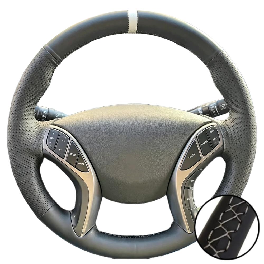 Car Accessories Hand-stitched Black Artificial Leather 2011-2016 Avante i30 2012-2016 Steering Wheel Cover For Hyundai Elantra