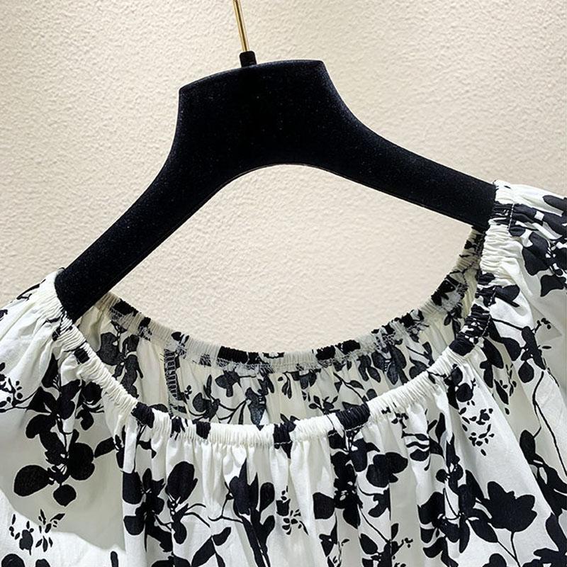 Jednodílný top s výstřihem, květinová šifonová košile, dámské tričko, volné, odhalující ramena, krátký rukáv