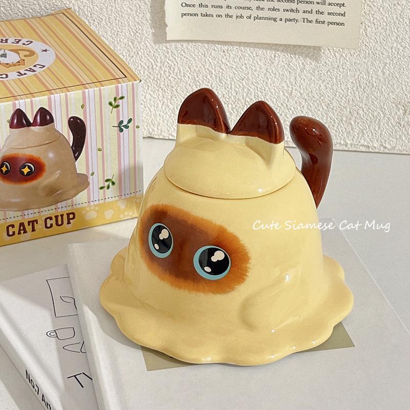 Creative Cartoon Cute Mug with Lid and Spoon - Large Capacity Ceramic Coffee Cup for Women & Couples