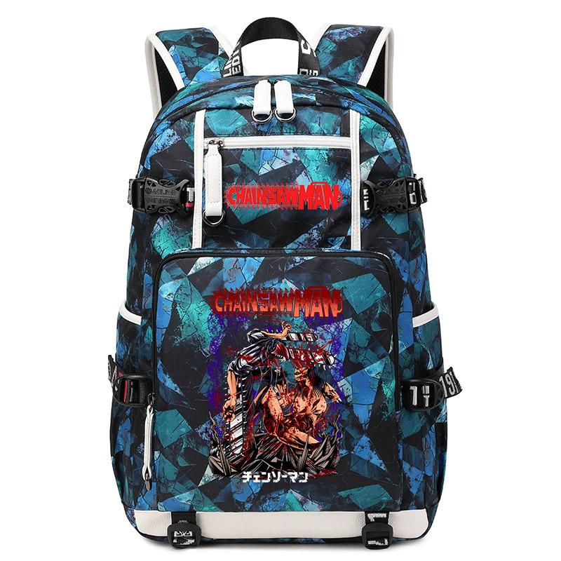 Zaino da Studente con Stampa Anime Motosega Grande Capacità Borsa Scolastica Casual per Bambini Adolescenti