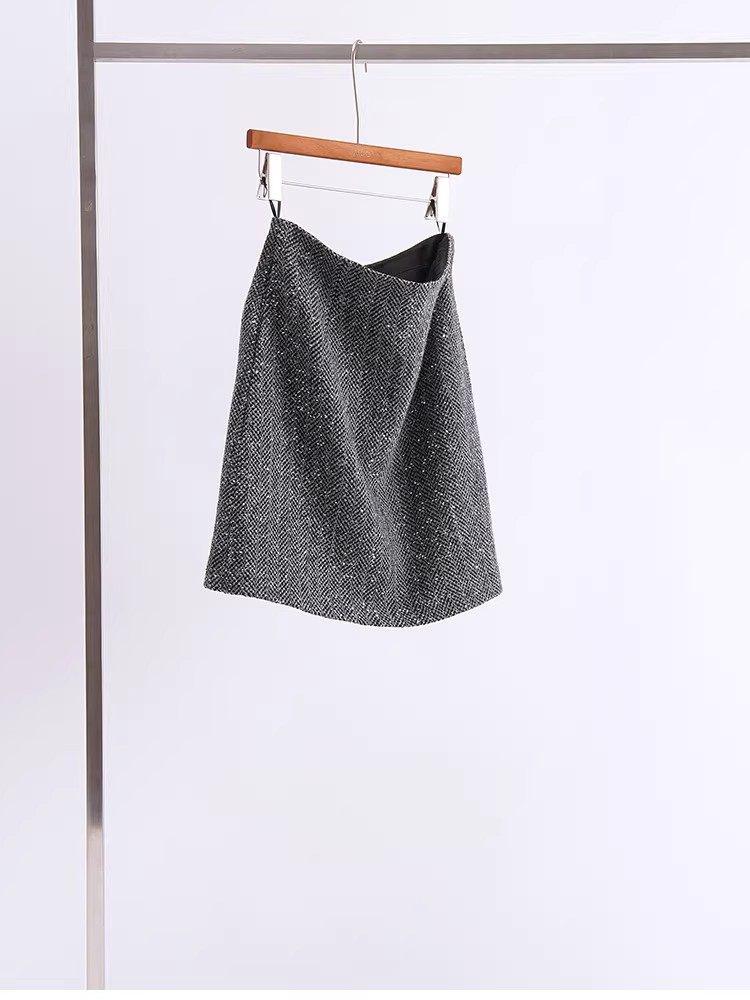 New Year’s Battle Robe: Sequin Wool Blend Tweed A-Line Mini Skirt