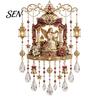 Vintage Christmas Train Pendant Wind Chime with Crystal Bead Chain, Cat Car/Owl Xmas Tree Hanging Decor Pattern Design, Retro Ornament for Home Garden