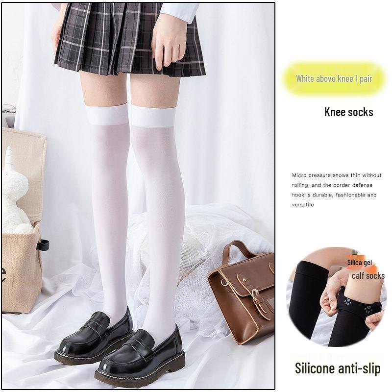 

Силиконовые противоскользящие утягивающие гольфы для икр: Тонкие гольфы выше колена в японском стиле для женщин, идеально подходят для весны и лета No silicone