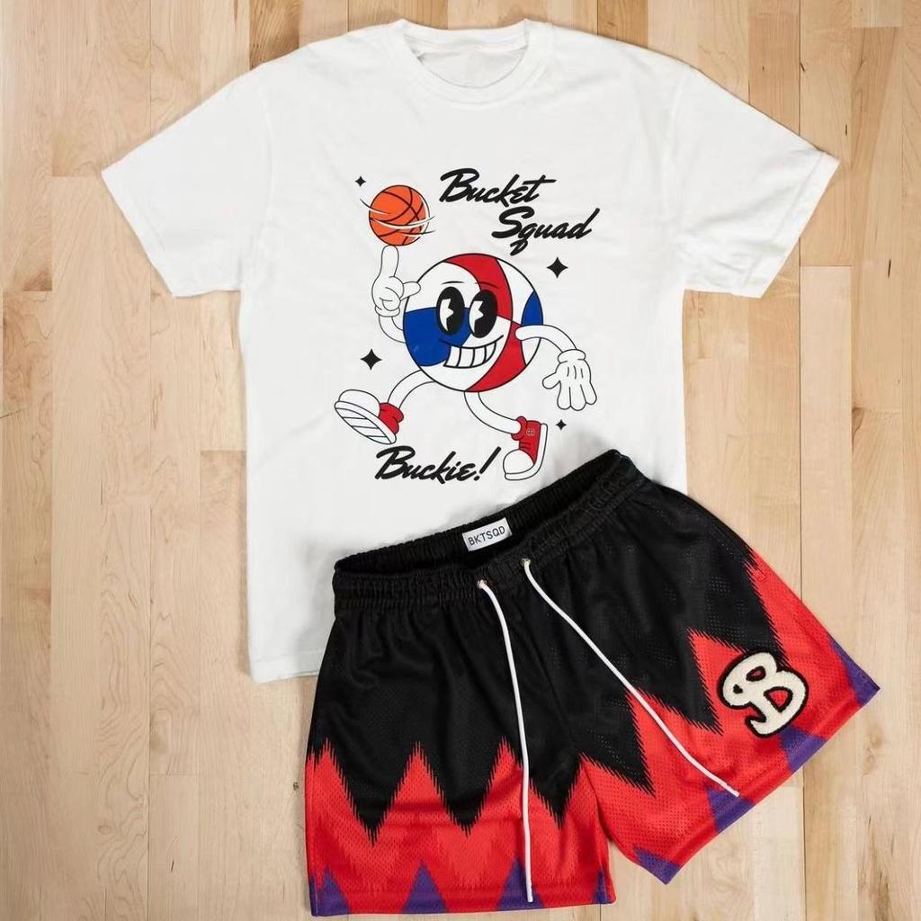 Amerikanska BKTSQD Digitaltryck Snabbtorkande Lös passform Plusstorlek Basketshorts för män
