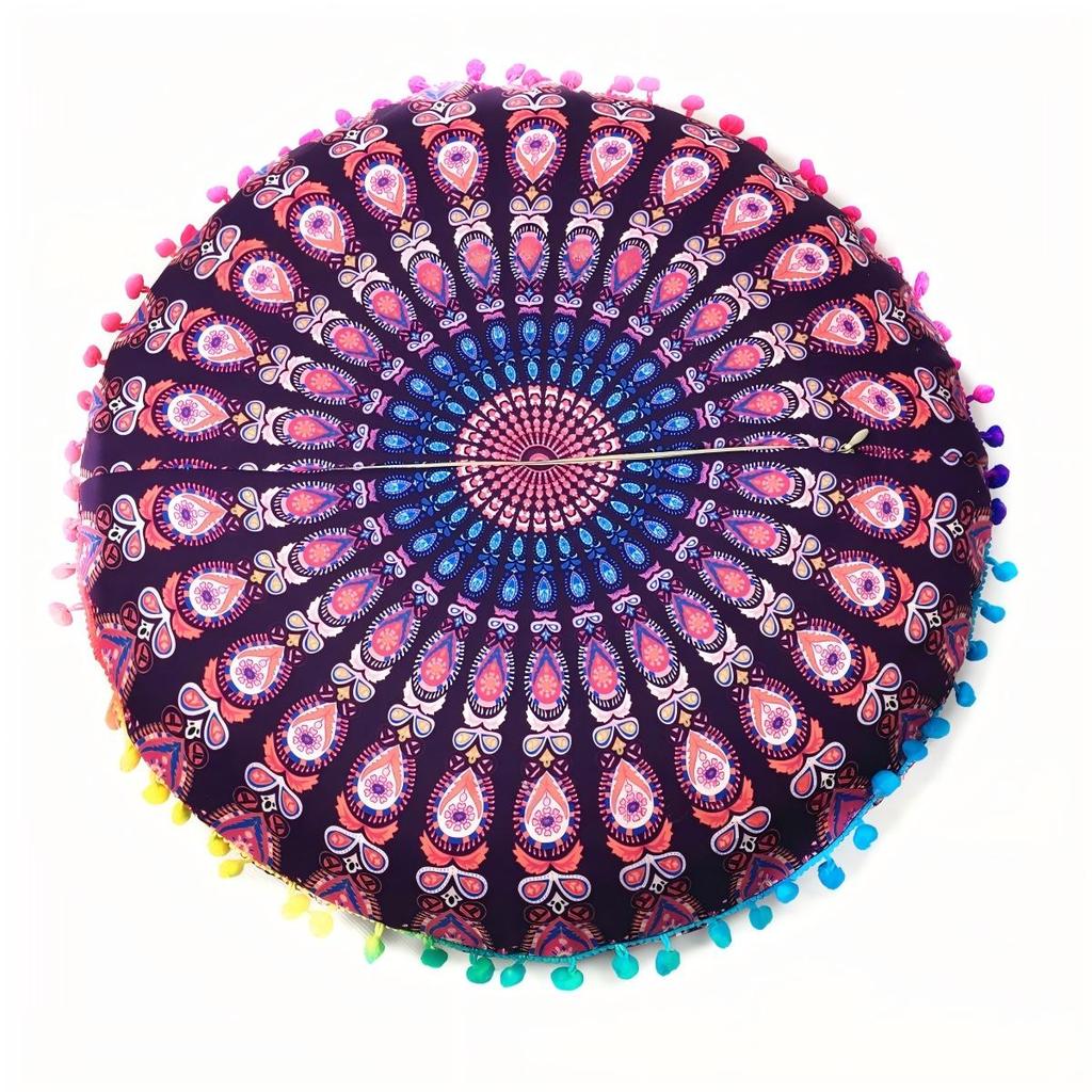Bohemian 43cm/80cm Round Pillow Case Mandala Pattern Cushion Cover Indian Elephant Retro Meditation Floor Decorative Pillows