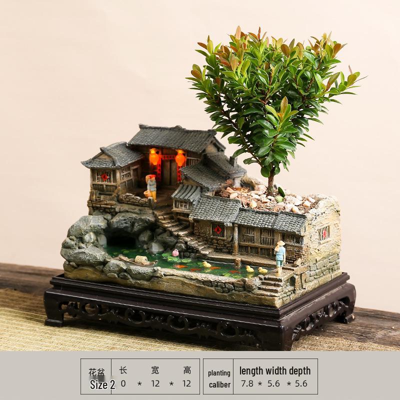 New Zen Bonsai Ornaments for Living Room or Office - Porcelain Micro-Landscape Decor for Bookcase and Desktop.