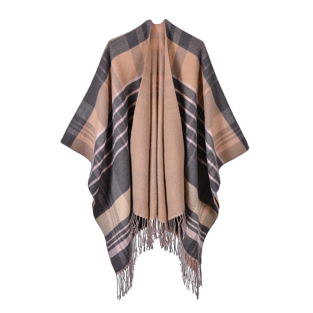Women S Plaid Tassel Scarf Warm Dual Use Shawl European Fashion