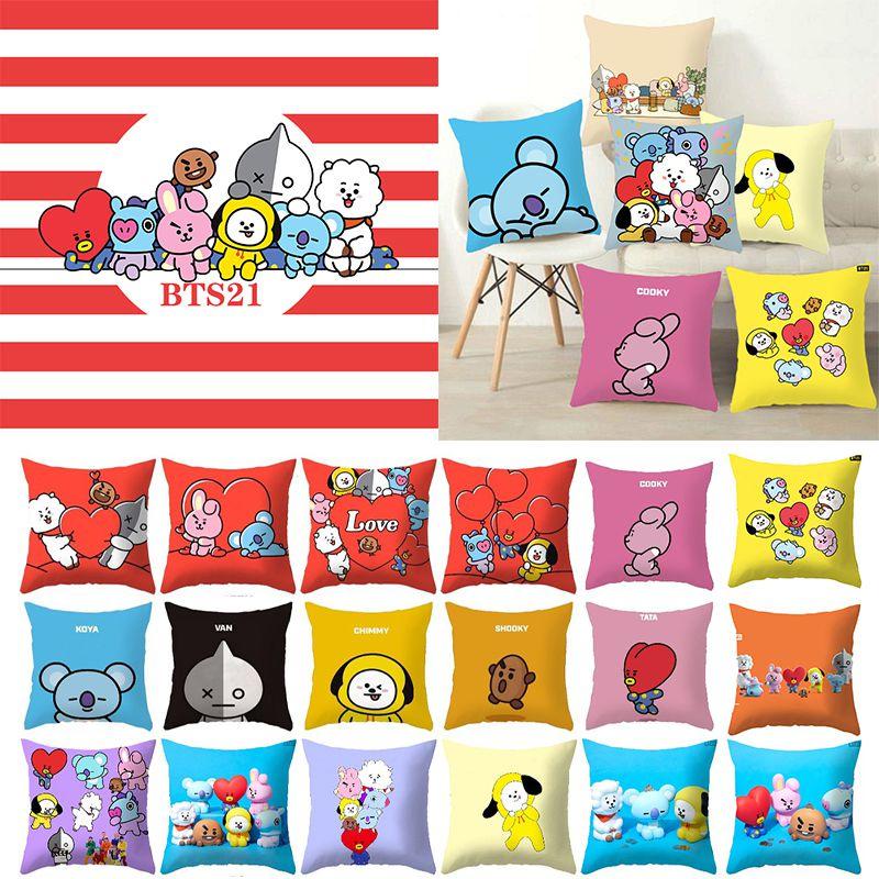 Bt21 Cushion Cartoon Cover Decorative Soft Pillow Case Sofa Car Throw Protector