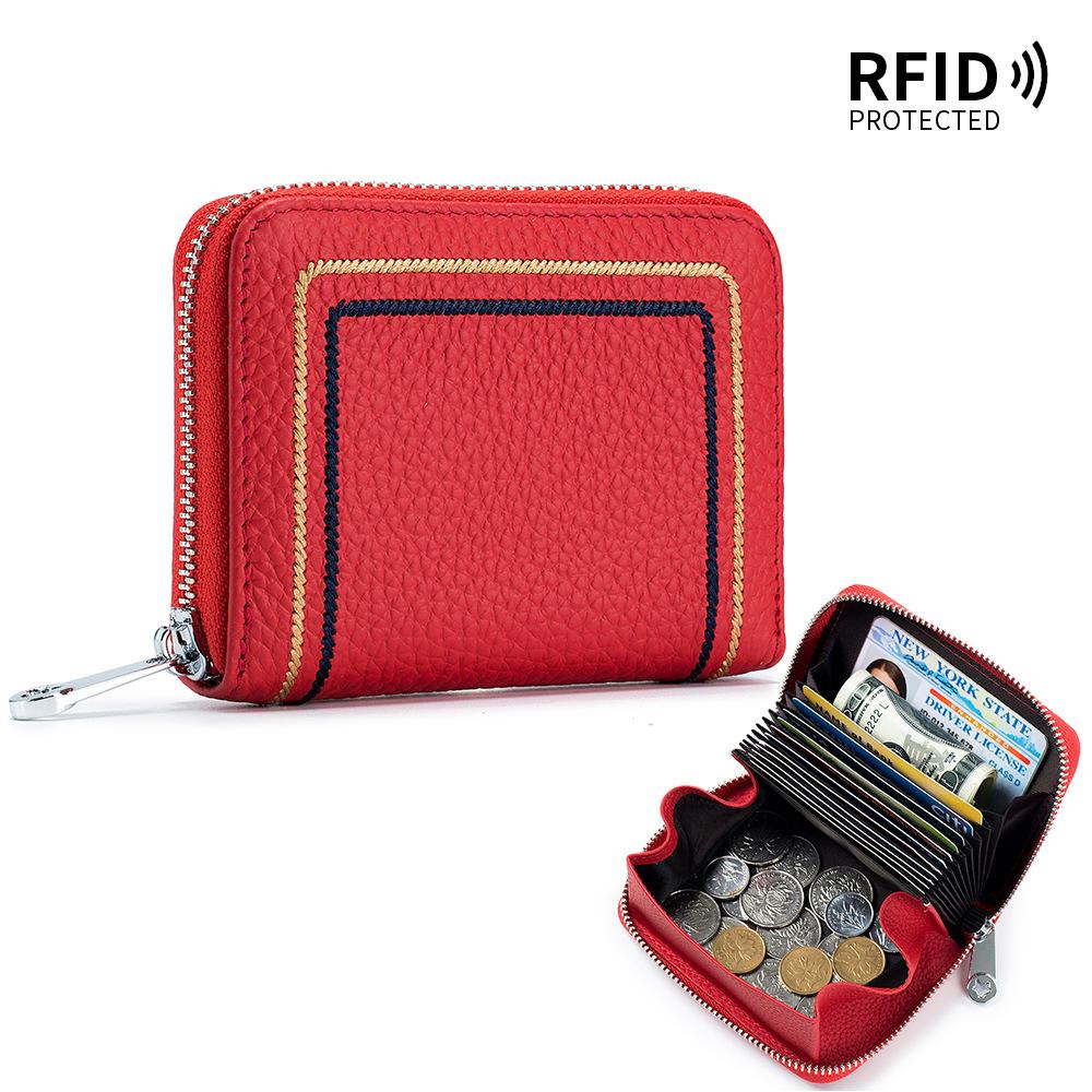 Embroidered Card Bag Women's Multi-card RFID Mini Card Bag Simple Soft Leather Change Bag Coin Bag Integrated Bag