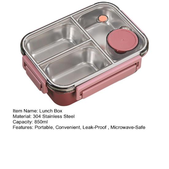 850ml svačinový box Nerezový Bento box pro dospělé Nepropustná Stohovatelná nádoba na oběd s přihrádkami Snadno přenosný Jídlo