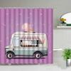Retro Bus Surfboard Shower Curtains Summer Coconut Tree Scenery Home Bathroom Decoration Waterproof Fabric Bathtub Screen