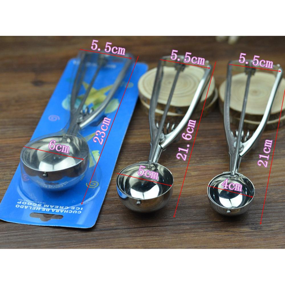 4cm/5cm/6cm Ice Cream Spoon Kitchen Ice Cream Potato Spoon Spring Handle Stainless Steel Fruit Spoon Kitchen Accessories