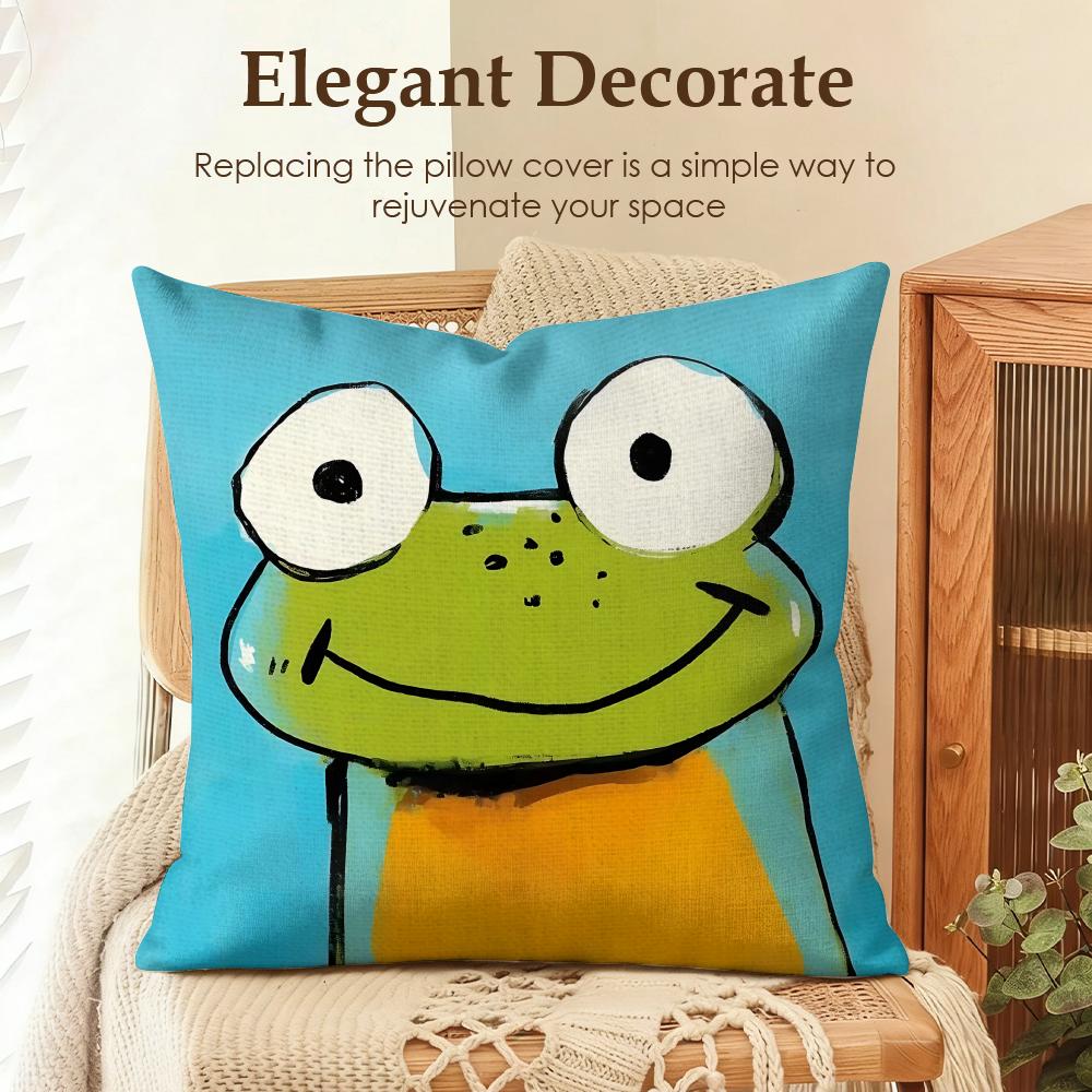 Kids Cartoon Cute Animal Cushion Cover Natural Linen Organic Fabric Double-Sided Printing Sofa Home Decor Gift Pillow Case