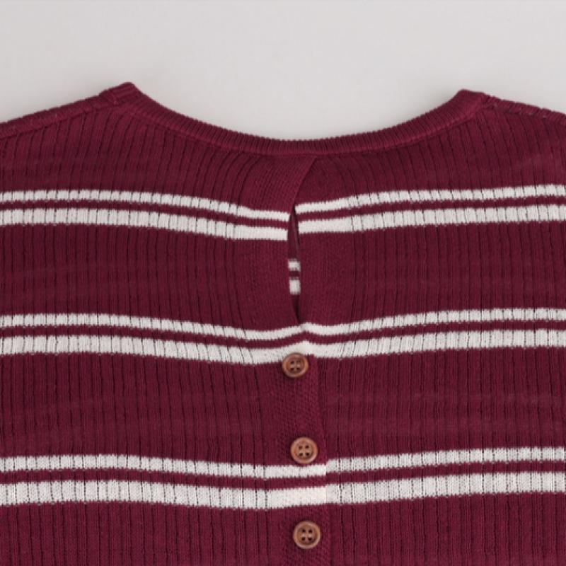 Shop Women S Striped Back Button Slit Long Sleeve Knit Beige Siu Wkn260040