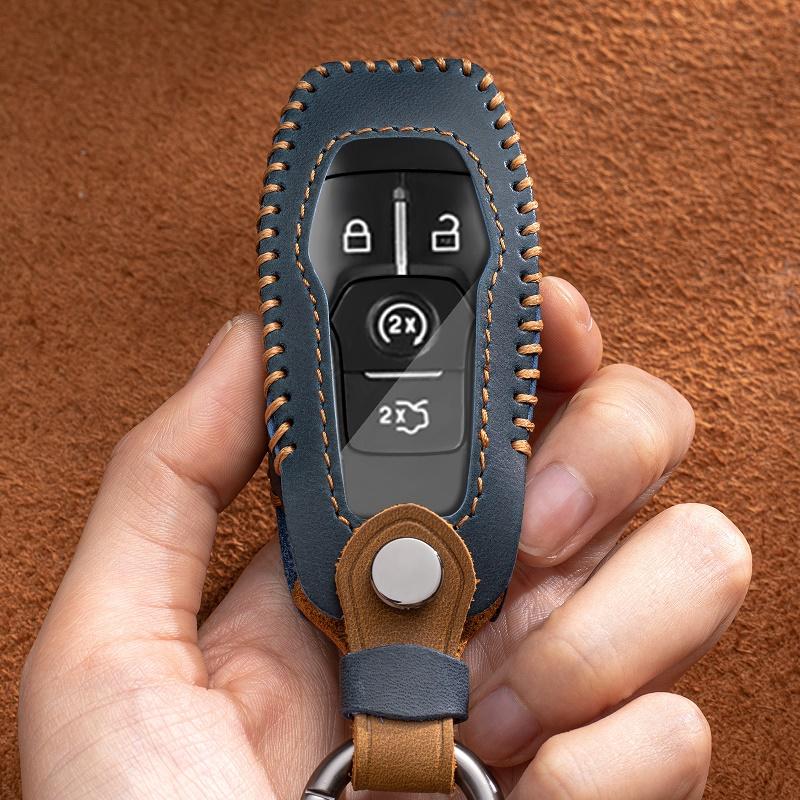 For Ford Fusion F-150 Edge Explorer Mustang Lincoln MKZ MKC Platinum 2016 F150 Lariat 4 5 Buttons Leather Car Remote Key Case Cover