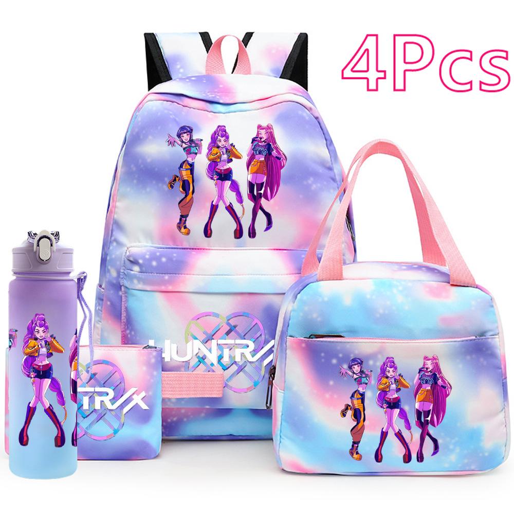 4Pcs/set Anime K-Pop Printed Backpack Handbag Pencil Case with 750Ml Water Bottler for Teenager Boy Girl Schoolbag Large Capacity Waterproof Bookbag