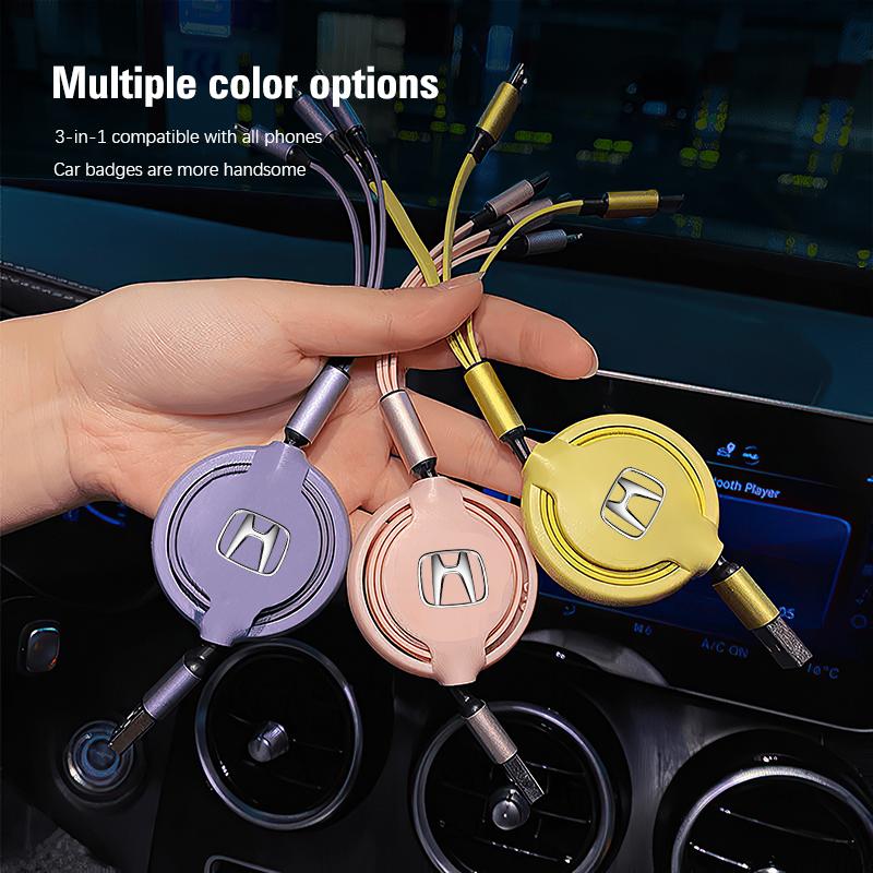 Car Interior Charging Data Cable Scalable 3 In 1 Phone Charger For Honda Civic Accord Fit Jazz Pilot CRV Odyssey Passport City
