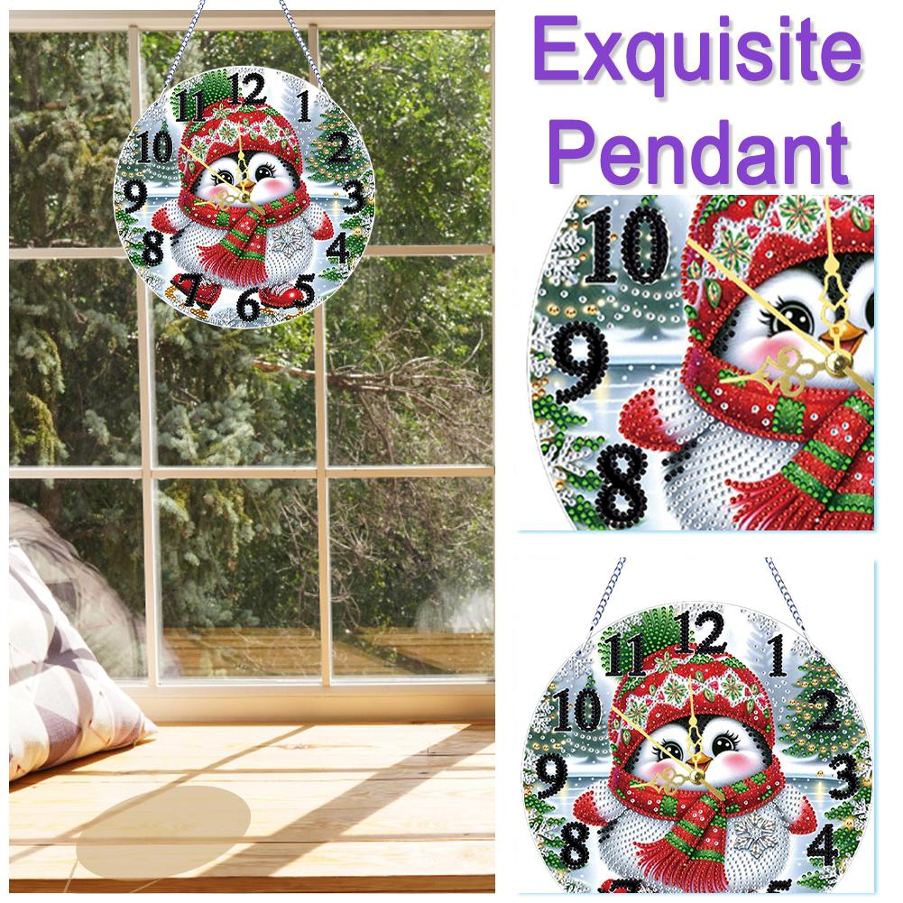 2D Flat DIY Xmas 5D Hanging Clock Art Craft Irregular Shaped Drilling Diamond Art Clock Pendant Kit for Living Room Decoration