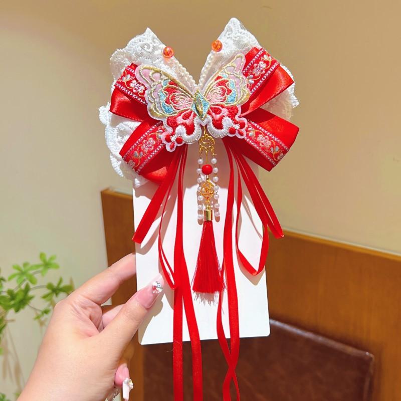 Hanfu Kopfschmuck Kinder Neujahr Haarnadel Niedlich Süß Chinesischer Stil Rote Haarspangen Quaste Antiker Stil Haarspange
