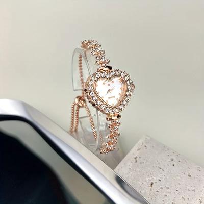 Ceas Elegant și Drăguț pentru Femei cu Inimă și Strass-uri Strălucitoare, Quartz - Chic, Reglabil și Precis