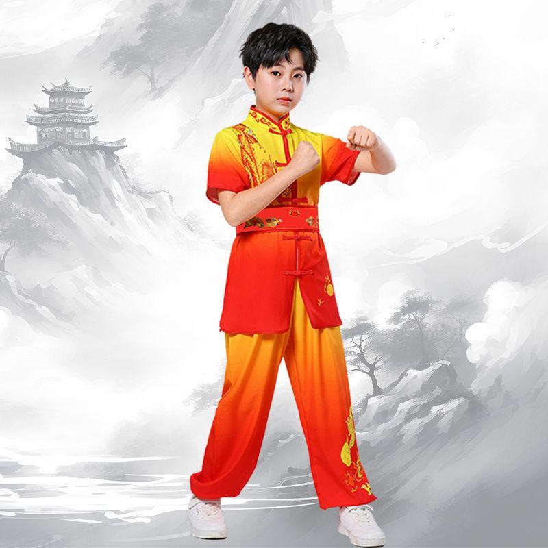 Kids Martial Arts Performance Costume Drumming Competition Performance Wear Chinese Kung Fu Competition Practice Training Wear Tai Ji Suit Suit