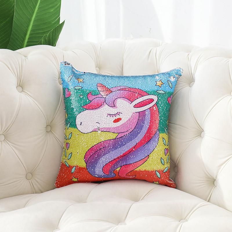 Pillow Unicorn Sequin Cases Cute Cartoon Sofa Cushions Car Decorations Party